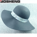 Decorative Pattern Ribbon Wool Dome Wide Brim Hat